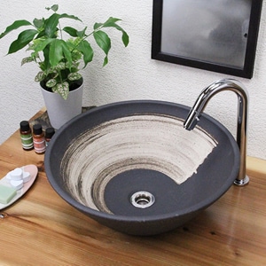 手洗い鉢 黒ハケメ手洗い鉢【中型サイズ】信楽焼き手洗器！陶器の手水鉢［tr