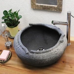 手洗い鉢　手洗い器　手水鉢　洗面ボウル 青窯肌枝付き手洗い鉢【中型サイズ】信楽焼き手洗器！陶器の手