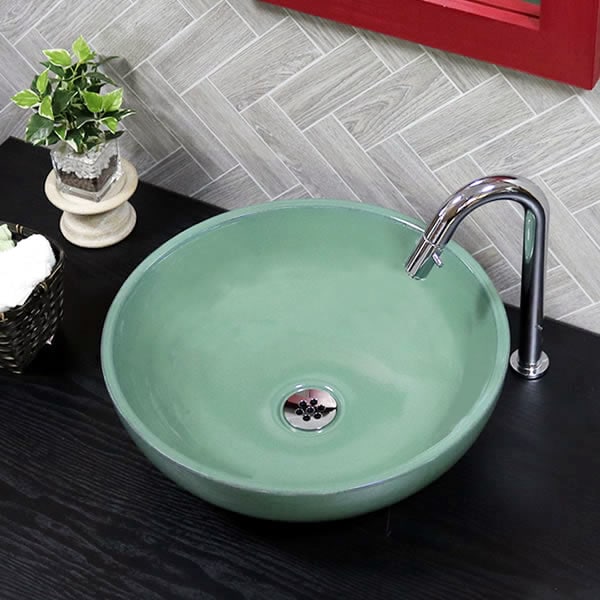 緑なまこ手洗い鉢【中型サイズ】 信楽焼き手洗器！ 陶器の手水鉢 洗面