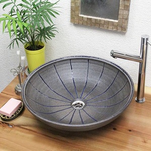 イブシ青ライン手洗い鉢【大型サイズ】信楽焼き手洗器！陶器の