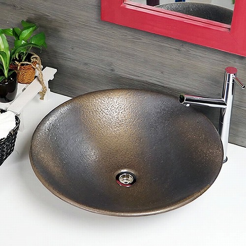ソリ型金彩手洗い鉢【大型サイズ】 信楽焼き手洗器 陶器の洗面ボウル