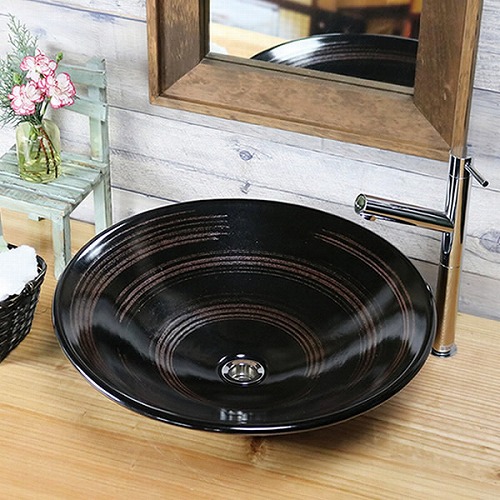 黒ハケ目ソリ型手洗い鉢【大型サイズ】信楽焼き手洗器!陶器の洗面