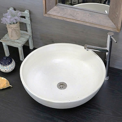 白マット手洗い鉢【大型サイズ】信楽焼き手洗器！陶器の洗面ボウル［tr