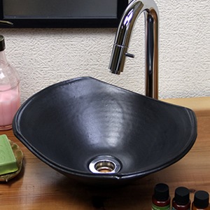 黒マット長角ソリ型(ミニ)手洗い鉢【ミニサイズ】信楽焼き手洗器！陶器
