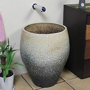 手水鉢　鉢 深型手水鉢！白窯変つぼ型手洗い鉢！信楽焼つぼ鉢［tr-4114］ - トイレ