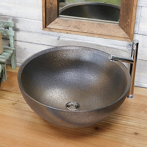 金彩ボール型手洗い鉢【大型サイズ】 信楽焼き手洗器 陶器の洗面ボウル