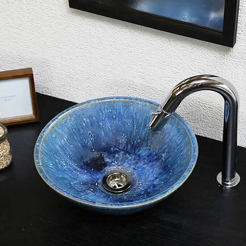 青ビードロ流し手洗い鉢 【ミニサイズ】 信楽焼き手洗器！陶器の