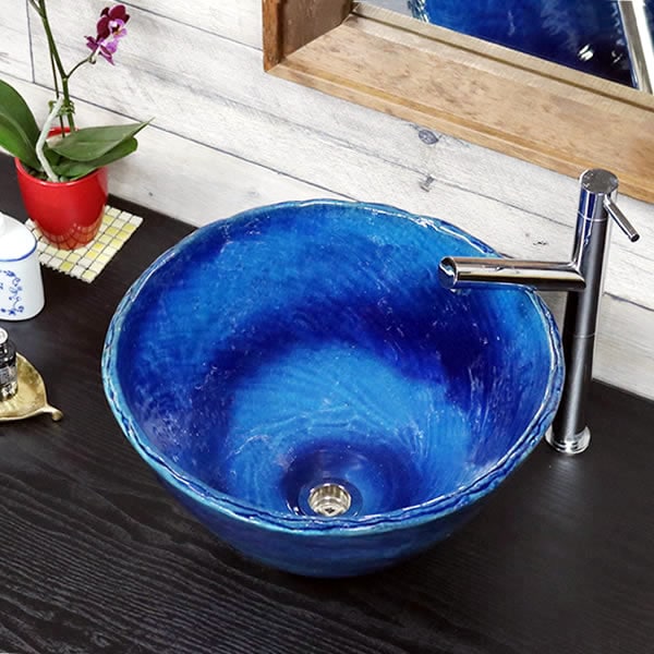 藍の色 深型 手洗い鉢【小型サイズ】 信楽焼き手洗器 陶器の手