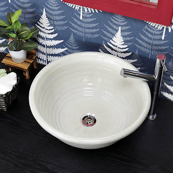 白マット碗型手洗い鉢 【大型サイズ】 信楽焼き手洗器！陶器の手