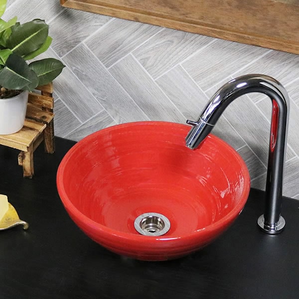 赤鉄 手洗い鉢【ミニサイズ】 信楽焼き手洗器 陶器の手水鉢 トイレ用