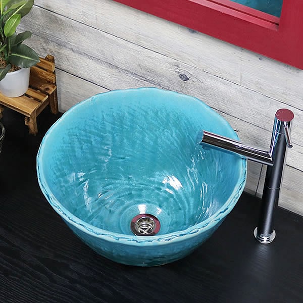 信楽焼　手洗い鉢　　40㌢ ターコイズブルー 深型 手洗い鉢【小型サイズ】 信楽焼き手洗器