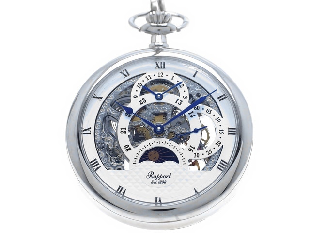 ラポート 懐中時計 PW43 手巻 GMT デュアルタイム サン&ムーン 新品
