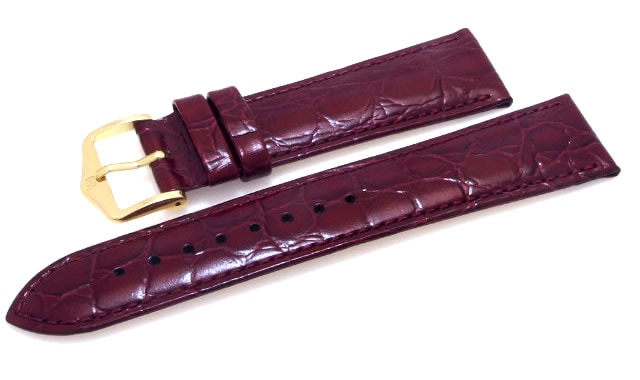 【ヒルシュ】 CROCOGRAIN（クロコグレイン） バーガンディ カーフレザー クロコ型押 時計ベルト
