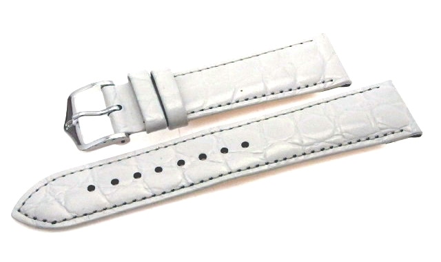 【ヒルシュ】 CROCOGRAIN（クロコグレイン） ホワイト カーフレザー クロコ型押 時計ベルト