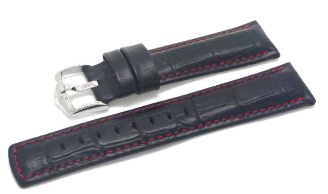 【ヒルシュ】 GRAND DUKE（グランドデューク ）100m耐水 ブラック×レッドステッチ 表カーフレザー アリゲーター型押 裏ダイビンググラブレザー 時計ベルト