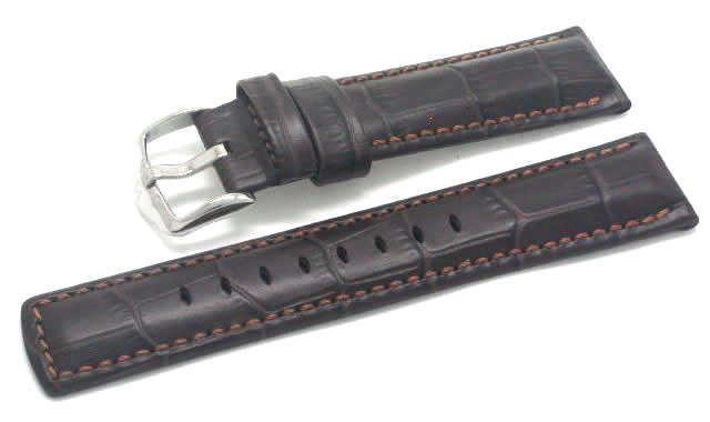 【ヒルシュ】 GRAND DUKE（グランドデューク ）100m耐水 ダークブラウン 表カーフレザー アリゲーター型押 裏ダイビンググラブレザー 時計ベルト