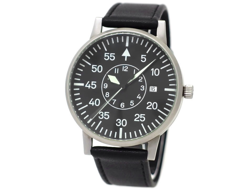 ラコ クオーツ デイト 42mm パイロットウォッチ 復刻 ロゴ無しモデル USED