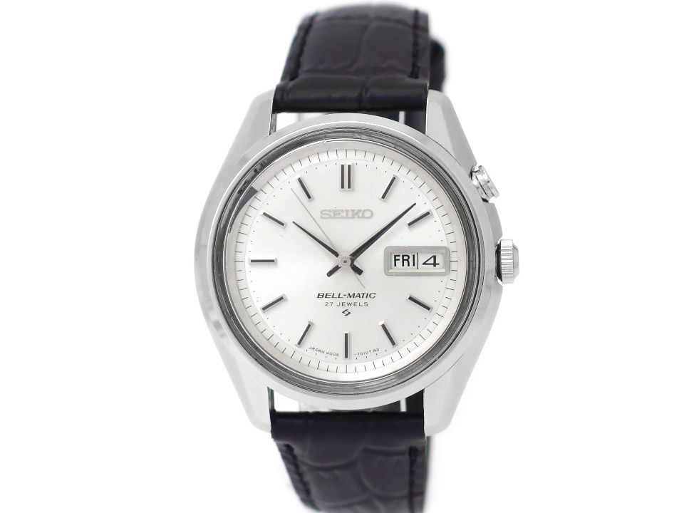 SEIKO Bell-Matic シルバー/ブラック レザーベルト ジャンク品 SEIKO Bell-Matic シルバー/ブラック レザーベルト ジャンク品