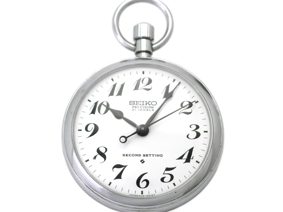 セイコー プレシジョン 懐中時計 6110-0010 チェーン付き 21石手巻 OH