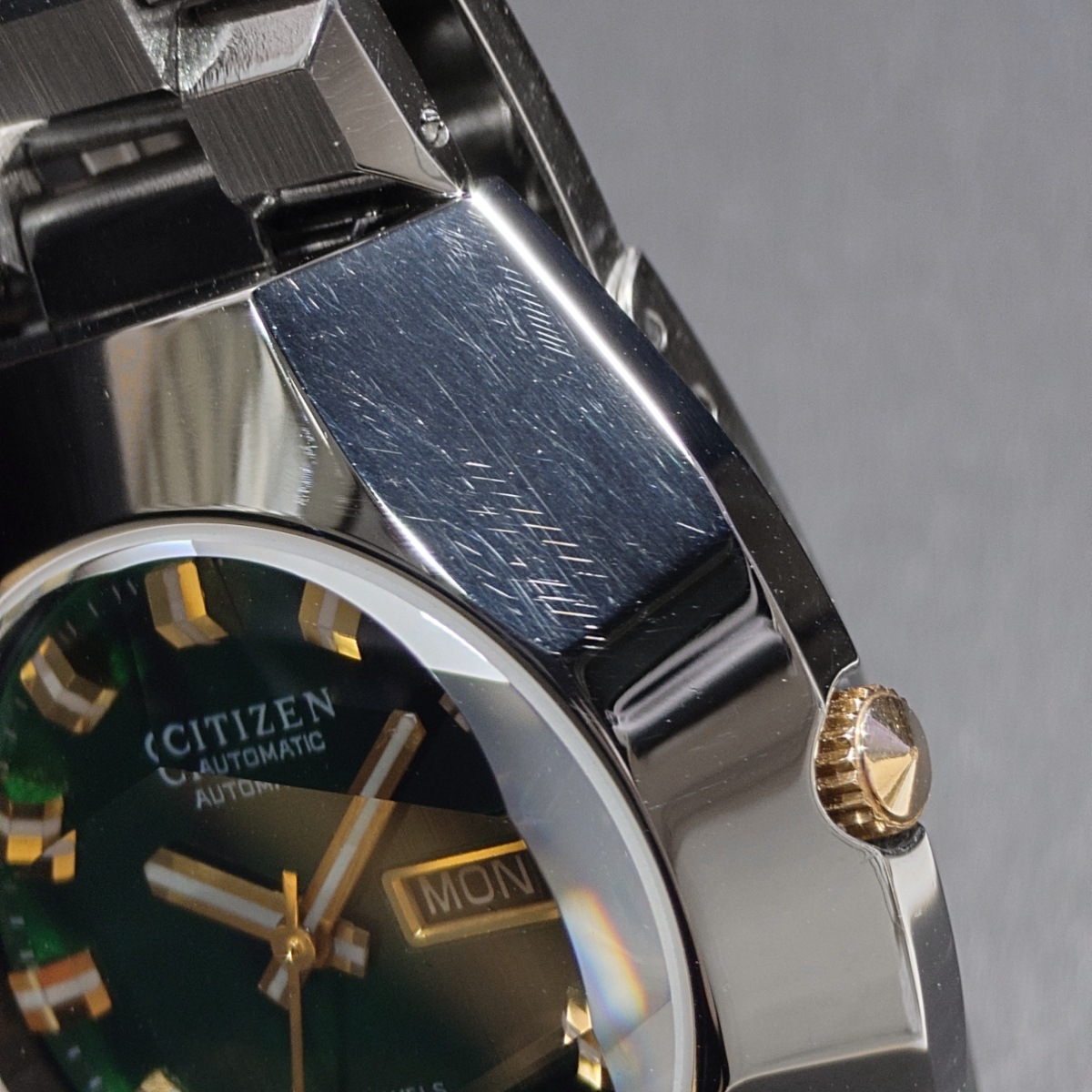 CITIZEN シチズン☆自動巻き☆カットガラス☆変わり文字盤☆6501 シチズン 5面カットガラス 4-652045Y グリーン文字盤 Cal.6501