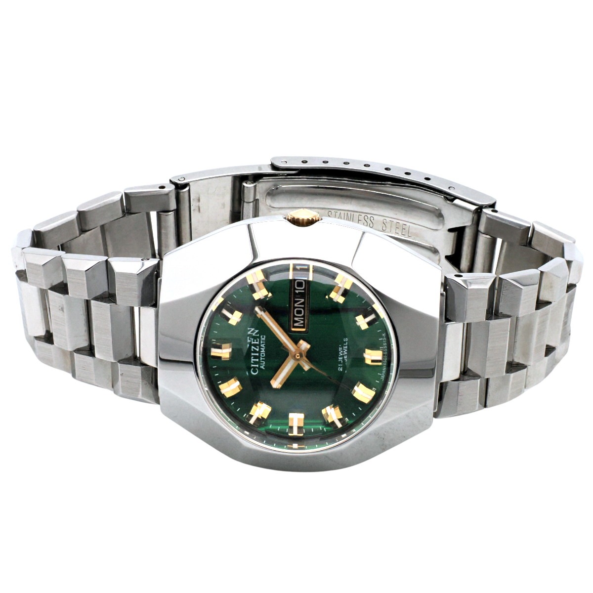 CITIZEN シチズン☆自動巻き☆カットガラス☆変わり文字盤☆6501 シチズン 5面カットガラス 4-652045Y グリーン文字盤 Cal.6501