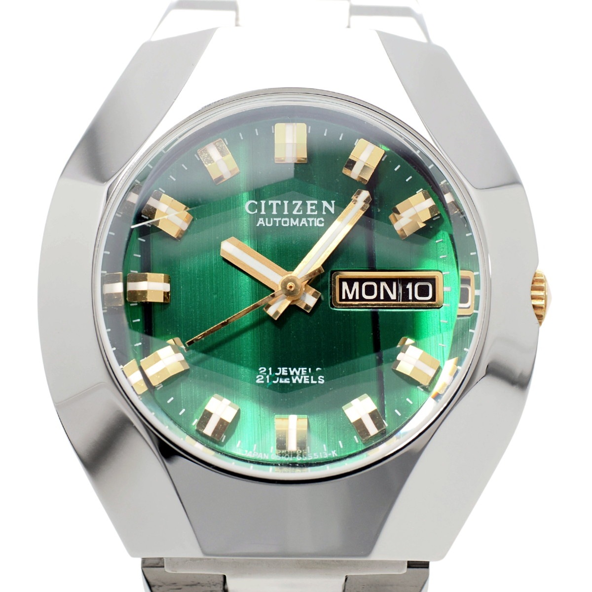 CITIZEN シチズン☆自動巻き☆カットガラス☆変わり文字盤☆6501 シチズン 5面カットガラス 4-652045Y グリーン文字盤 Cal.6501