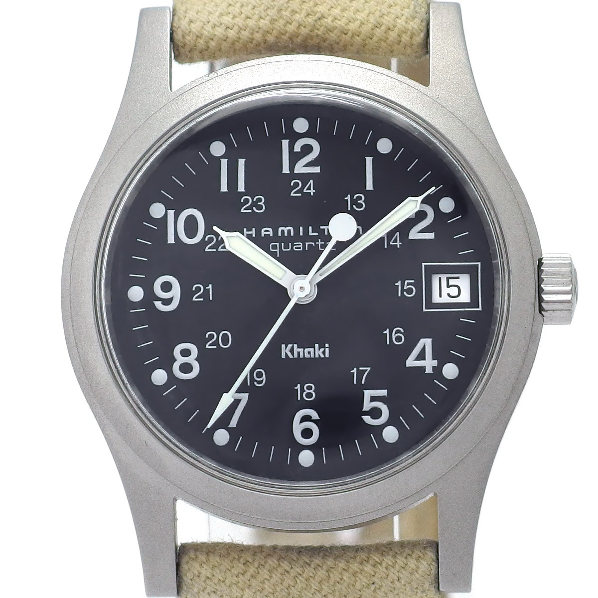 OH済】ハミルトンカーキ9797ブラック文字盤ミリタリーウォッチ