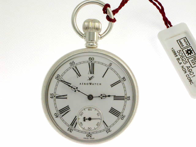 アエロ 銀無垢 懐中時計手巻き チラネジつき スケルトン 50625 A901　新品