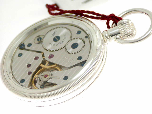 アエロ 銀無垢 懐中時計手巻き チラネジつき スケルトン 50625 A901　新品