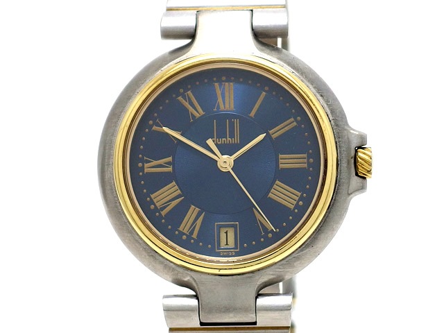 ダンヒル☆レディース☆クオーツ時計☆変わり文字盤 ダンヒル ミレニアム SS/GP 青文字盤 クオーツ USED