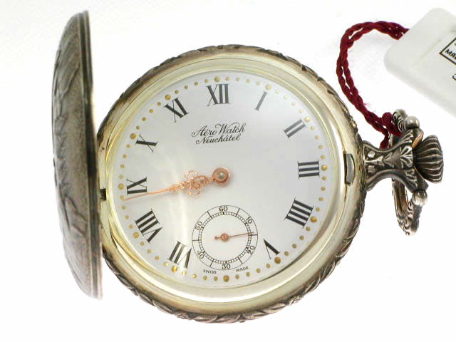 アエロ 銀無垢 懐中時計 いぶし銀 手巻き 蓋つき 
