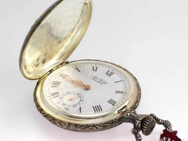 アエロ 銀無垢 懐中時計 いぶし銀 手巻き 蓋つき 