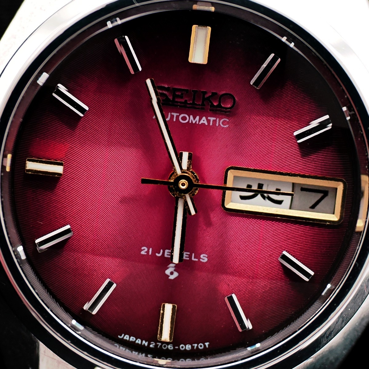 セイコー レディース 2706-0320 9面カットガラス ボルドー文字盤 自動巻 OH済 昭和49年/1974年製