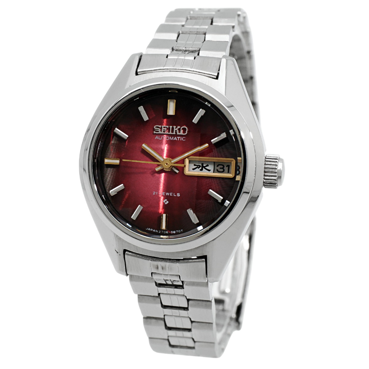 セイコー レディース 2706-0320 9面カットガラス ボルドー文字盤 自動