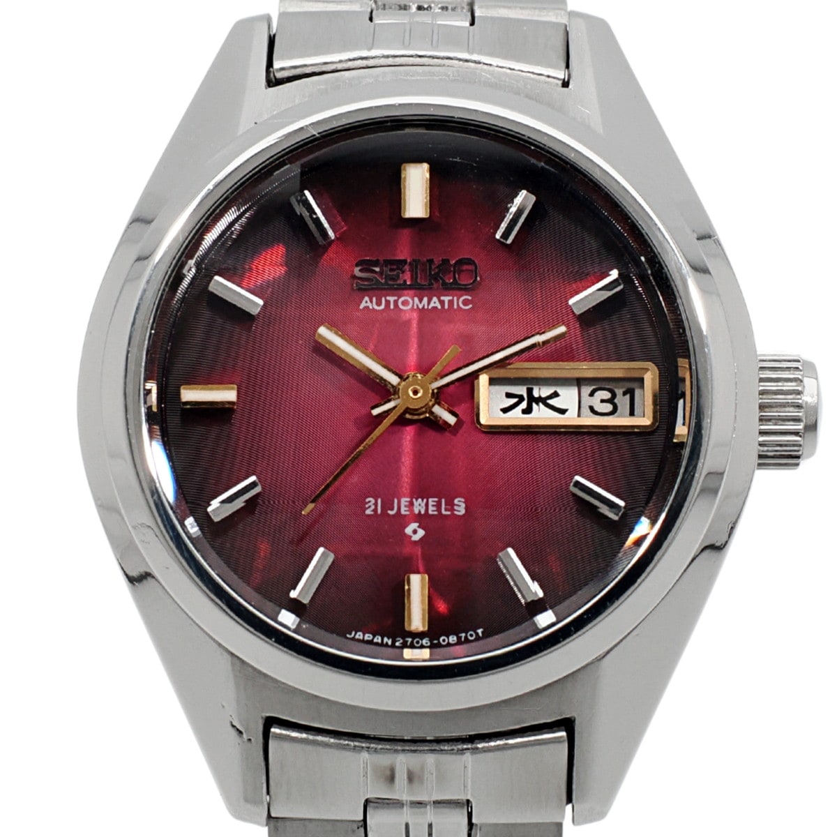 セイコー レディース 2706-0320 9面カットガラス ボルドー文字盤 自動
