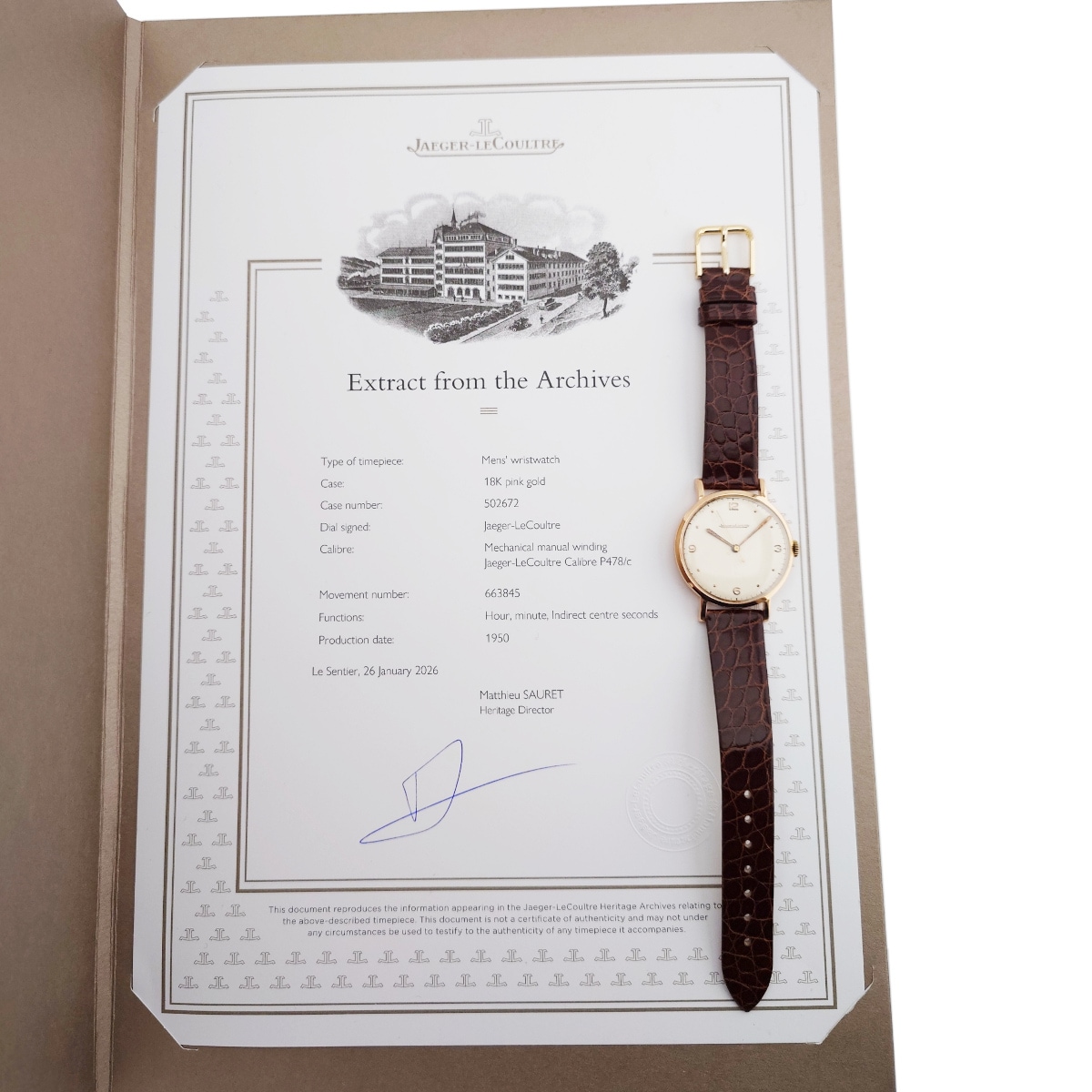 ジャガールクルト 18KPG メーカーアーカイブ付属 Cal.P478/C 手巻 OH済 1950年製