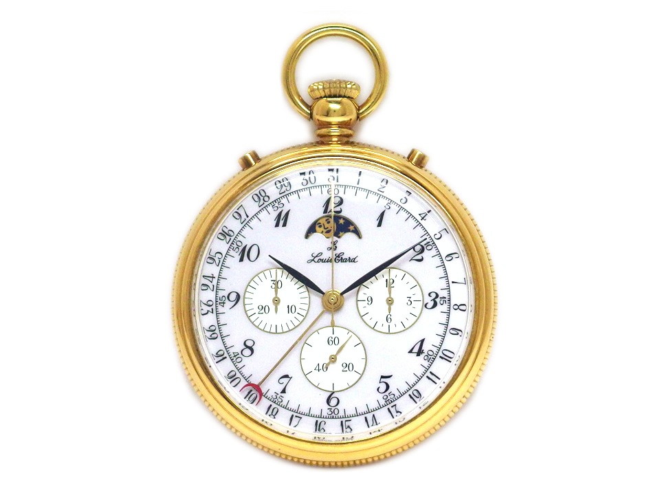 【新品】ルイエラール 懐中時計 クロノグラフ ムーンフェイズ GP オープンフェイス アラビアインデックス 白文字盤 手巻 正規品 　Louis Erard