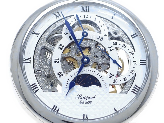 置時計＆懐中時計＆ルーペ ラポート 懐中時計 PW43 手巻 GMT デュアルタイム サン&ムーン 新品