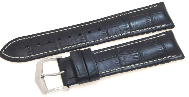 【ヒルシュ】 GEORGE（ジョージ）300m耐水 ブラック 表カーフレザー アリゲーター型押 裏カウチューク(天然ゴム) 時計ベルト