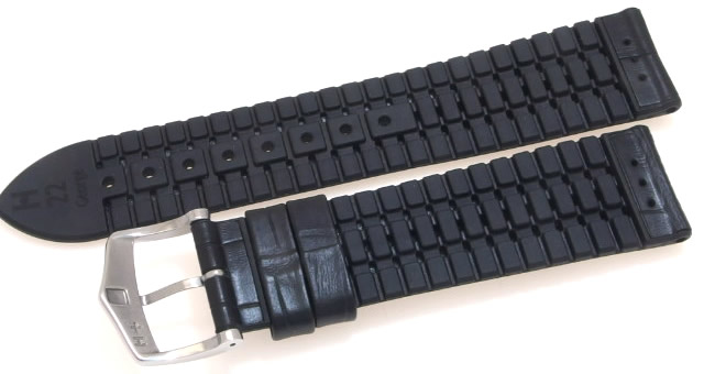 【ヒルシュ】 GEORGE（ジョージ）300m耐水 ブラック 表カーフレザー アリゲーター型押 裏カウチューク(天然ゴム) 時計ベルト