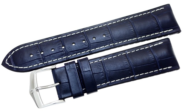 【ヒルシュ】 GEORGE（ジョージ）300m耐水 ダークブルー 表カーフレザー アリゲーター型押 裏カウチューク(天然ゴム) 時計ベルト