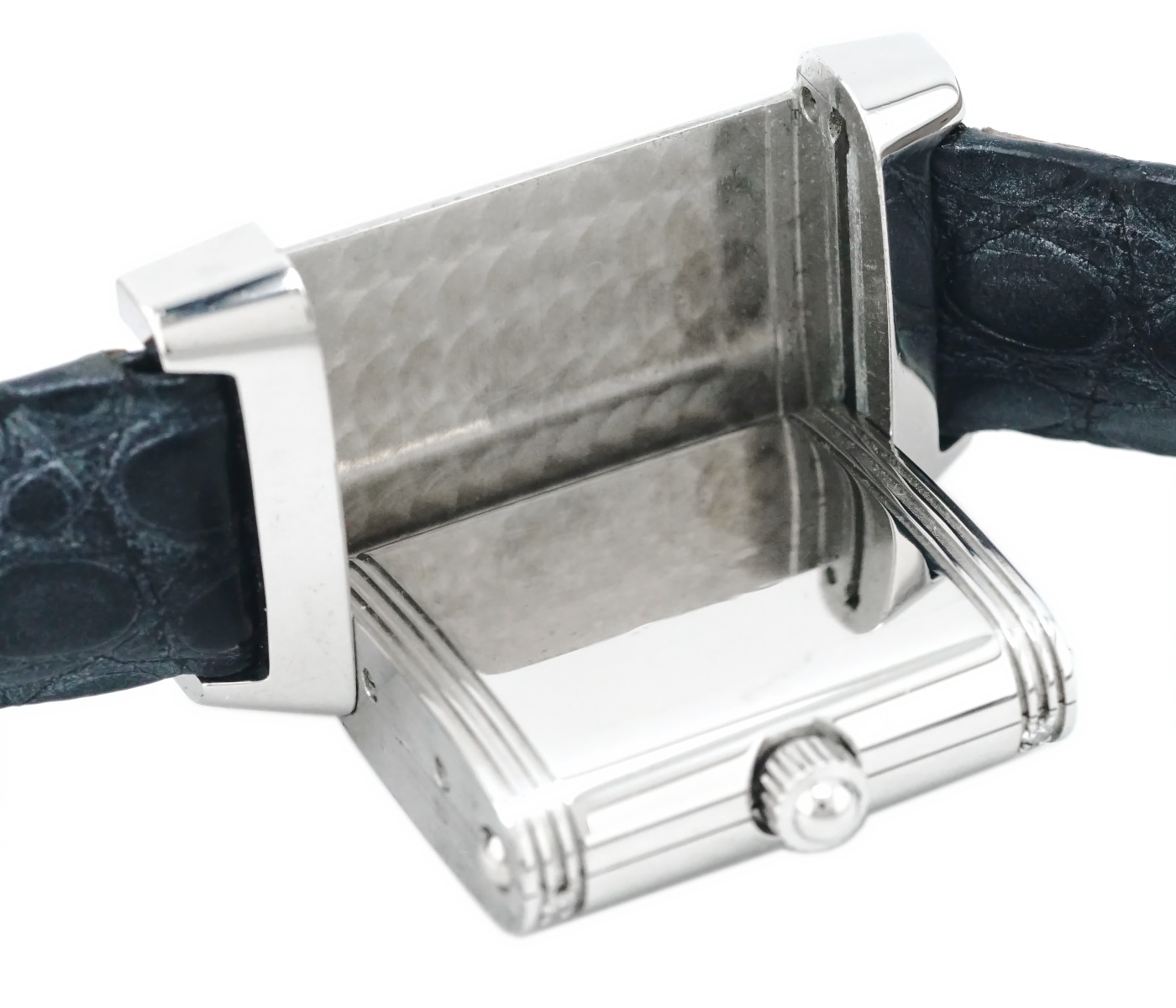 ジャガールクルト レベルソ レディース 265.8.08 ギョーシェ彫り文字盤 裏面刻印跡 クオーツ 純正Dバックル 2000年代 USED