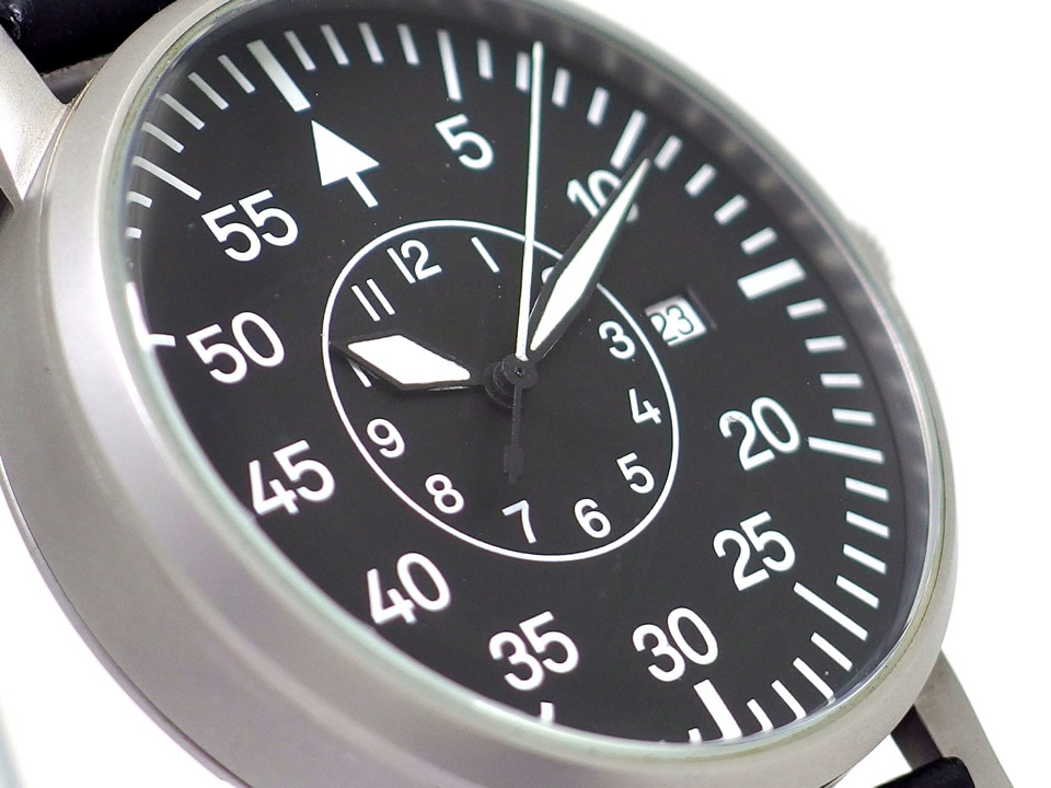 針なし時計 ラコ クオーツ デイト 42mm パイロットウォッチ 復刻 ロゴ無しモデル USED