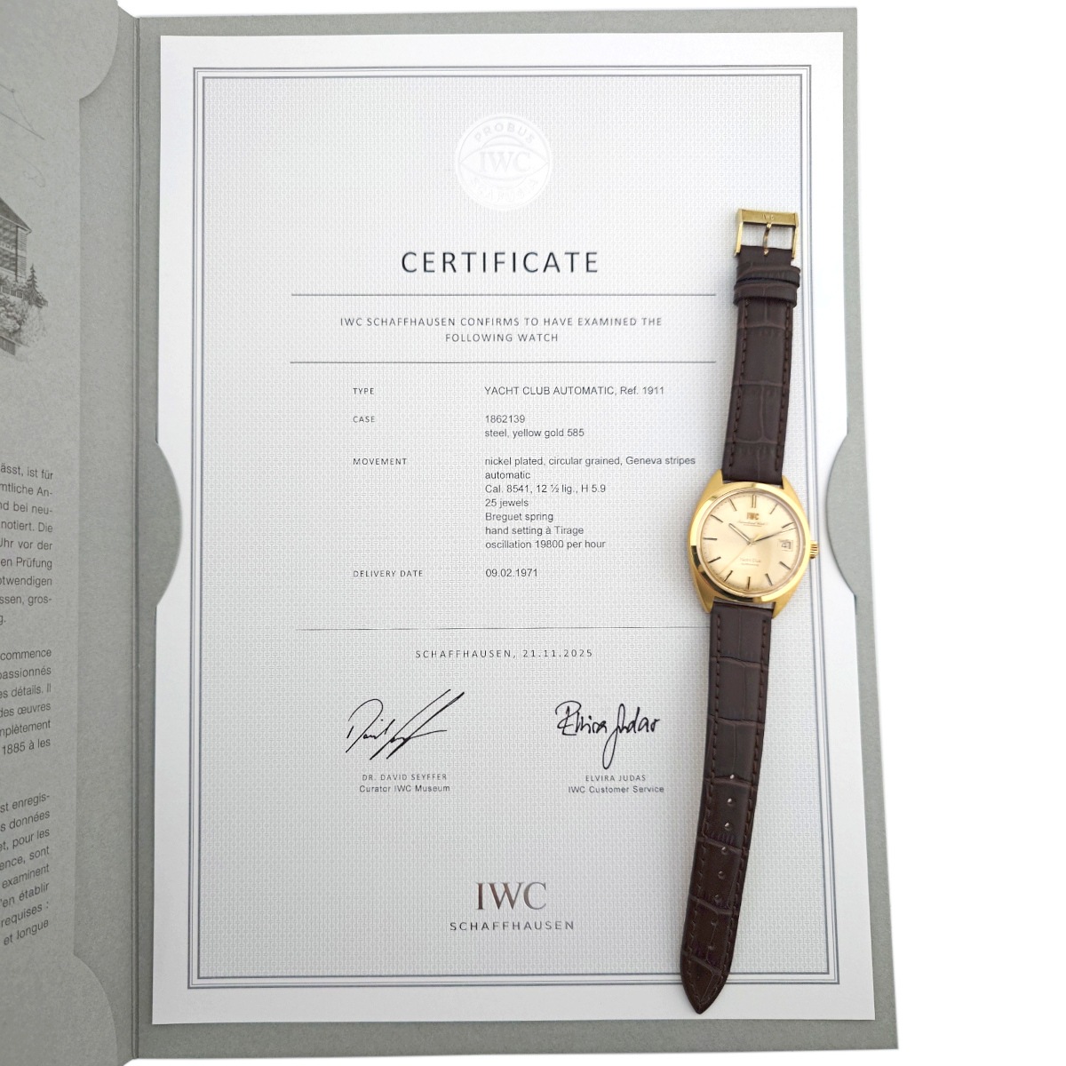 IWC ヨットクラブ 14KYG/SS IWC真正品証明書(Certificate)付き Ref.1911(R911A) Cal.8541B 自動巻 OH済 1969年製