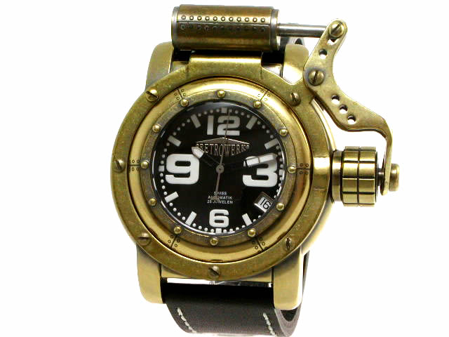 レトレック R-005 真鍮風レトロ仕上げ 船舶窓風 自動巻 ブラックダイヤル ドイツ製 新品