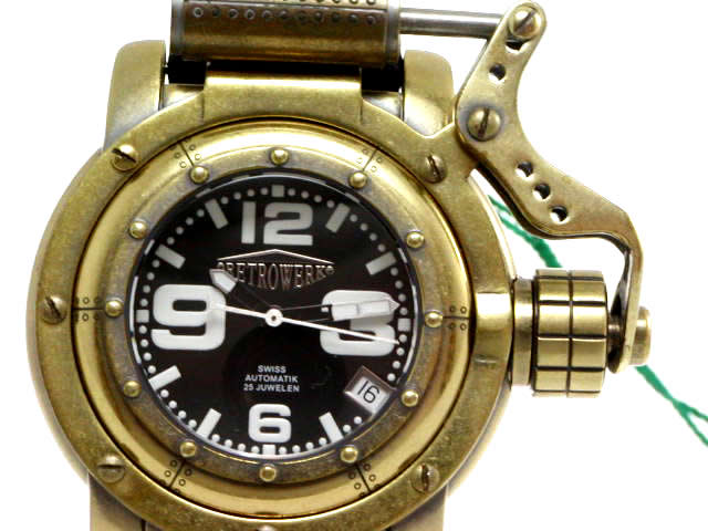 レトレック R-005 真鍮風レトロ仕上げ 船舶窓風 自動巻 ブラックダイヤル ドイツ製 新品