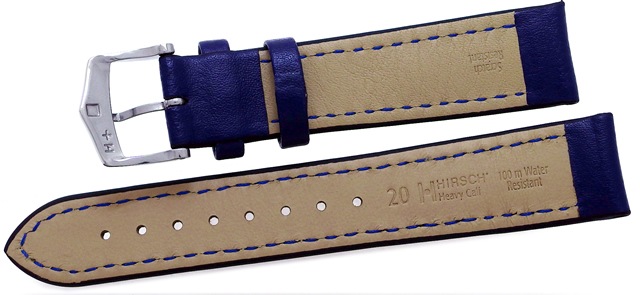 【ヒルシュ】 HEAVY CALF（ヘビーカーフレザー）100m耐水 ブルー 表カーフレザー 裏オイスターグラブスーパーソフト（カーフ） 時計ベルト