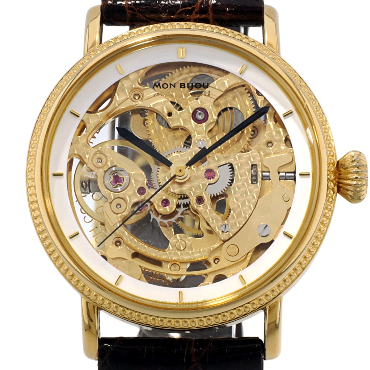 【2026年4月メーカーOH済】オリエント モンビジュ 全面スケルトン 483501-90 CS 手巻き SEIKO製ワニ革新品装着 保証書付（1993年）