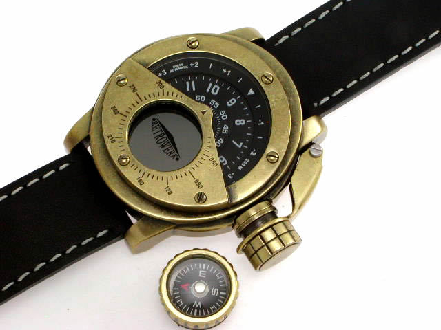 レトレック R-001 コンパス 真鍮風レトロ仕上げ 自動巻 ブラックダイヤル ドイツ製 新品