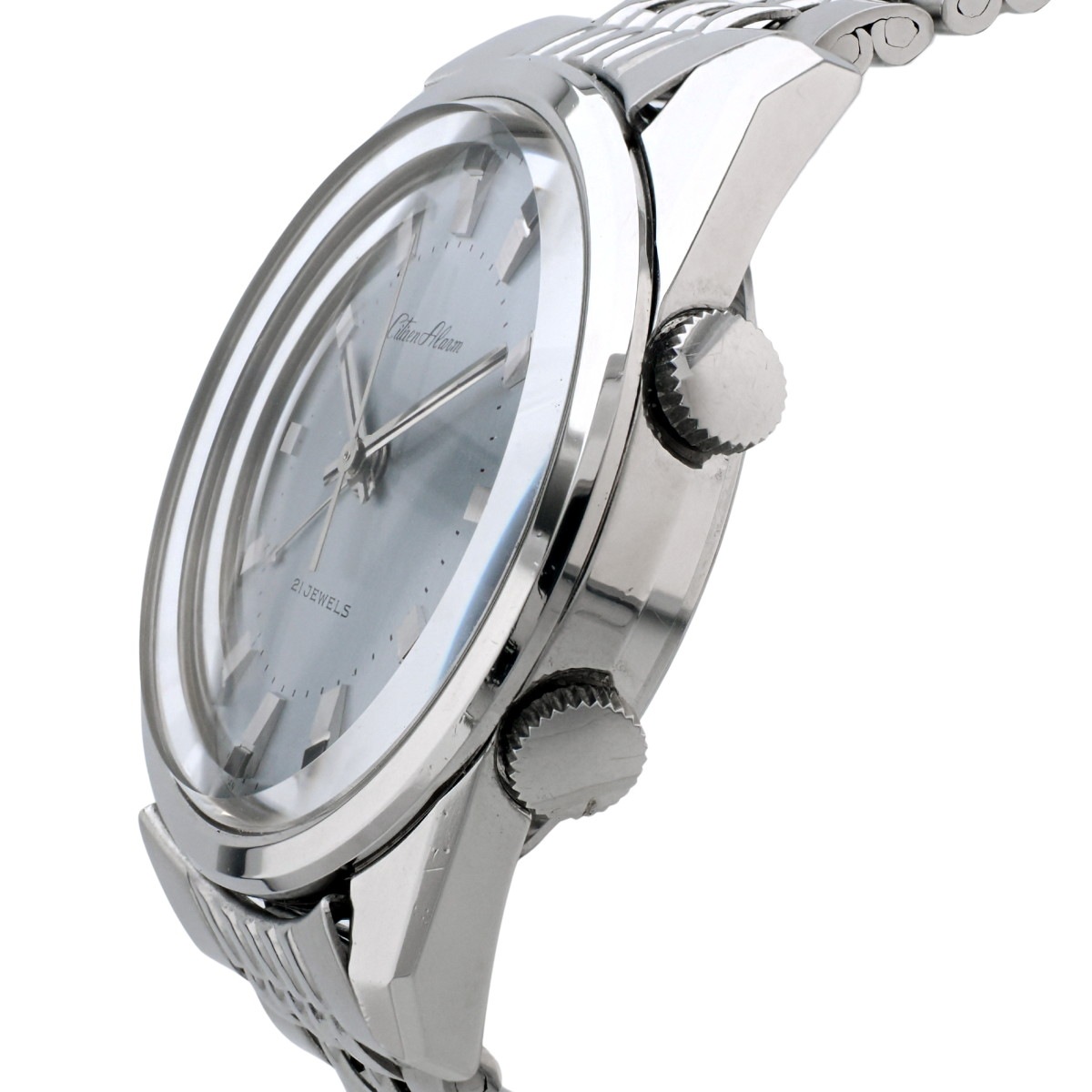 シチズン アラーム ALOS 3002-Y 水色文字盤 純正ブレスレット Cal.9812 21石 手巻 OH済 1968年製（昭和43年）